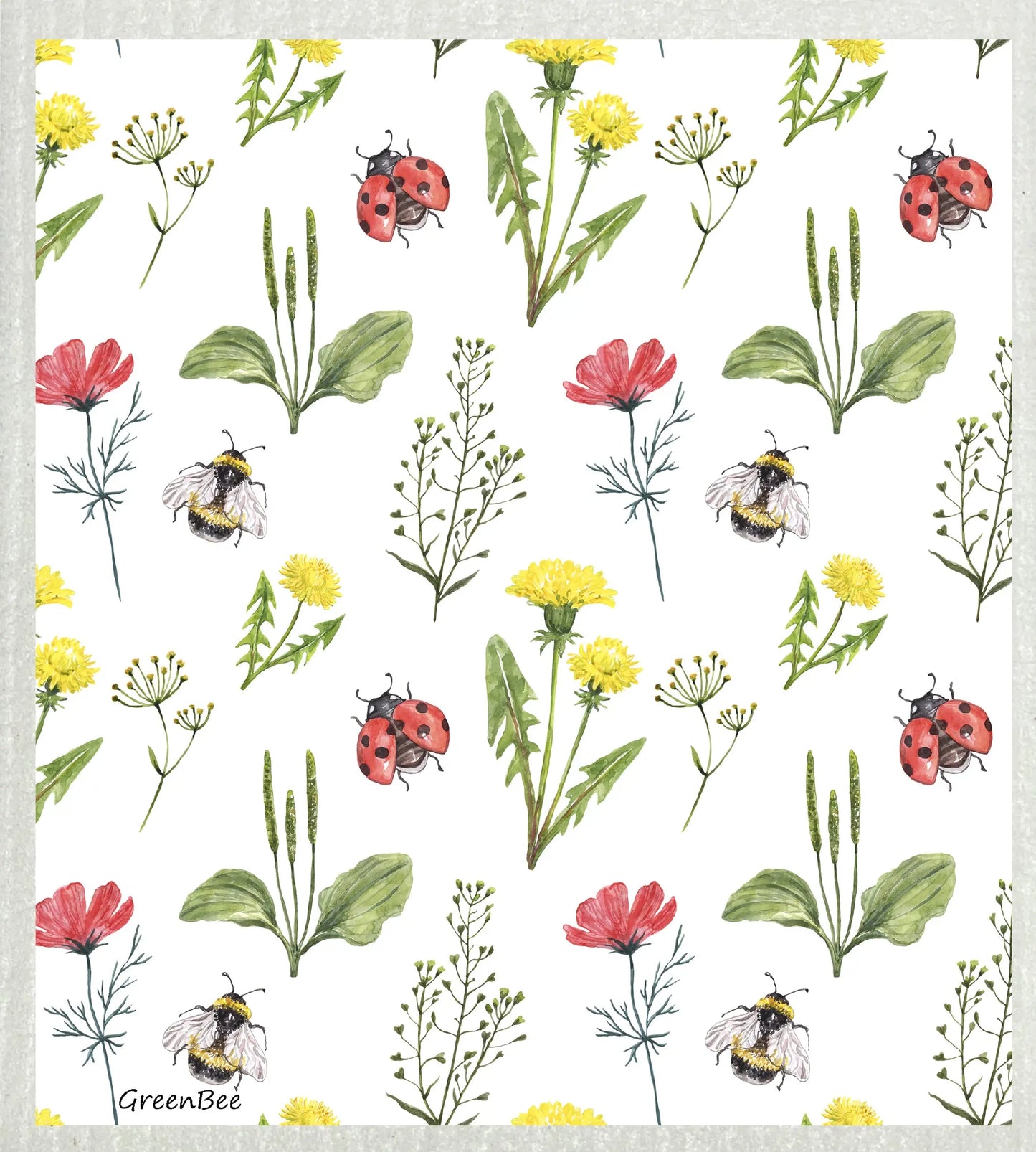 Lady Bug Meadow | Kitchen Cloth | Swedish Dishcloth Green Bee Tea Towels