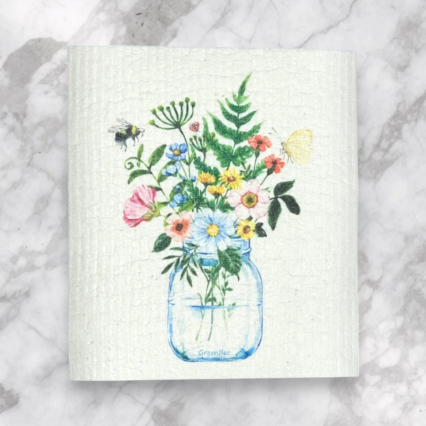 Flower Vase Towel | Kitchen Cloth | Swedish Dish Cloth Green Bee Tea Towels