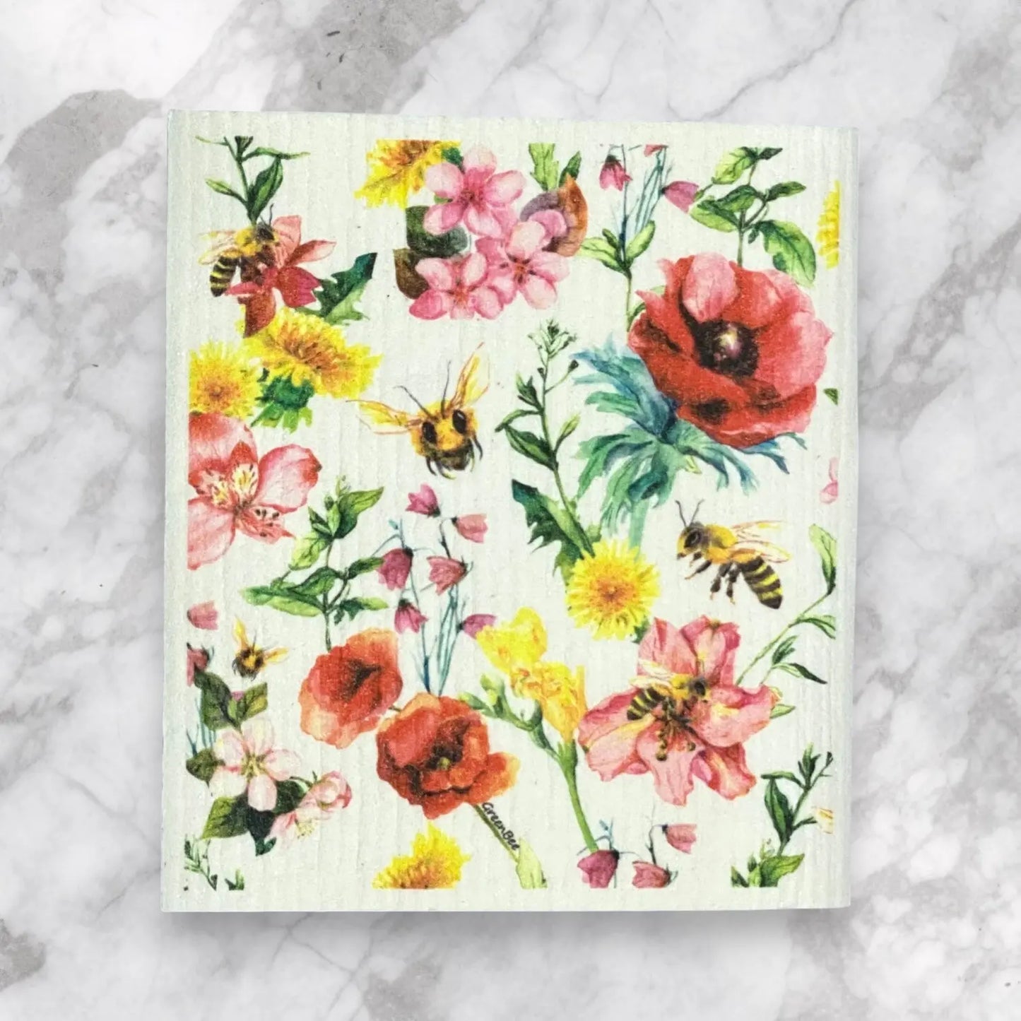 Floral Vase Towel | Kitchen Cloth | Swedish Dish Cloth Green Bee Tea Towels