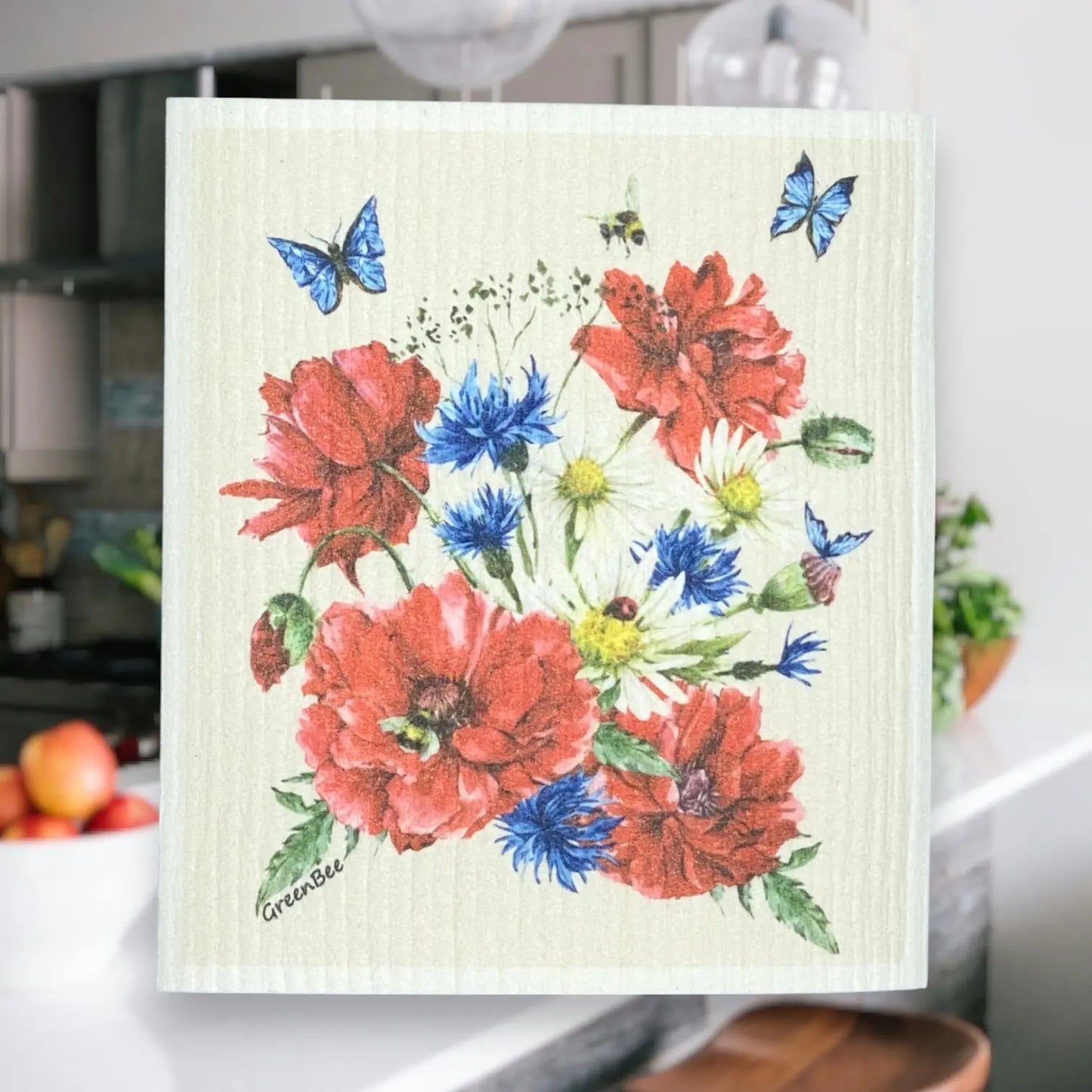 Floral Towel | Kitchen Cloth | Swedish Dish Cloth Green Bee Tea Towels