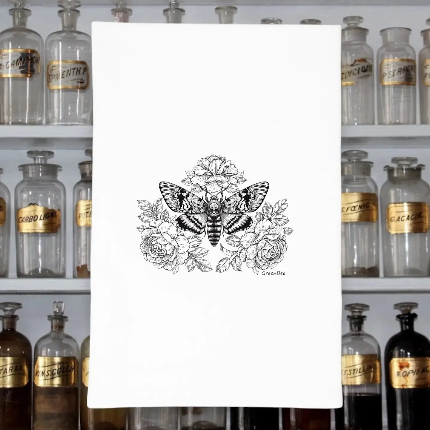 Moth Insect Tea Towel Seconds Green Bee Tea Towels