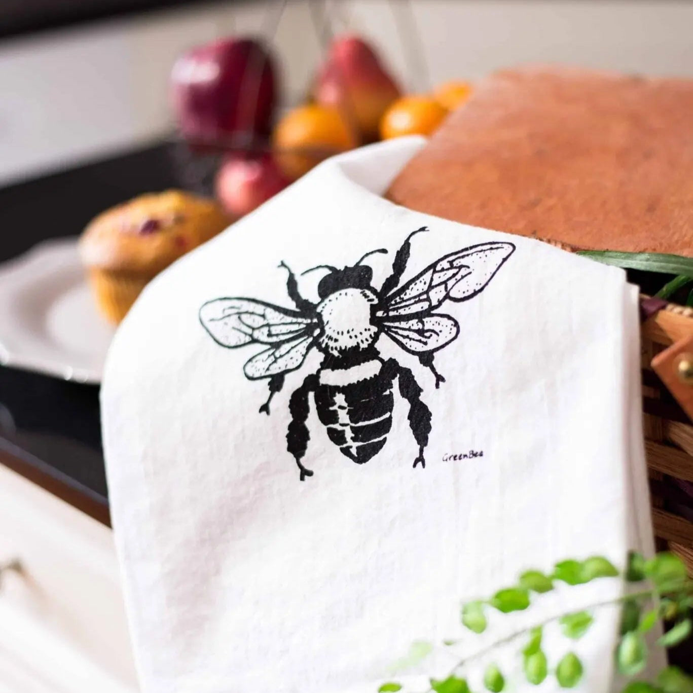 Honey Bee Kitchen Tea Towel Green Bee Tea Towels