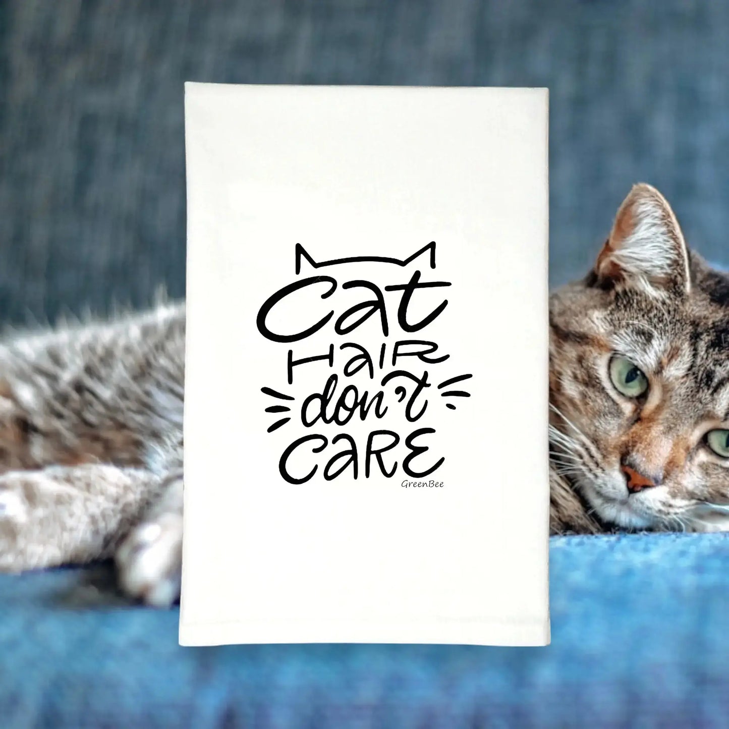 Cat Hair Towel | Funny Tea Towels | Cat Kitchen Tea Towels Green Bee Tea Towels