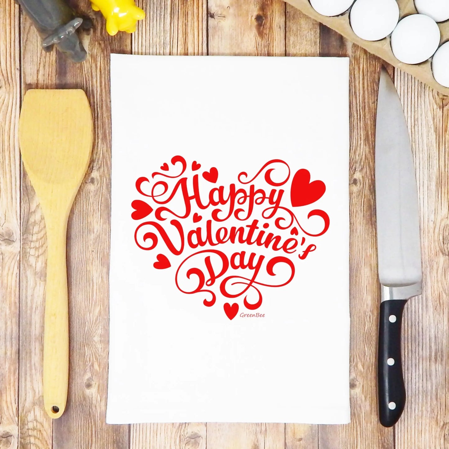 Happy Valentines Day Tea Towel Green Bee Tea Towels