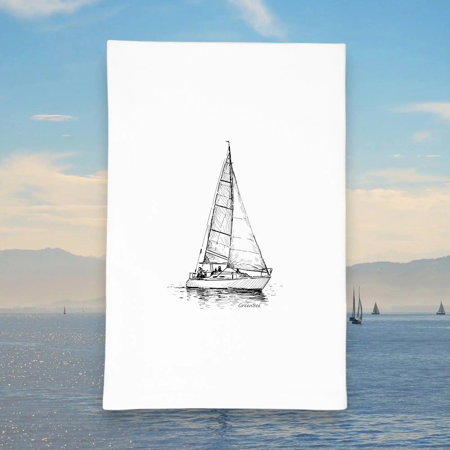 Sailboat Towel | Tea Towels | Kitchen Tea Towels Green Bee Tea Towels