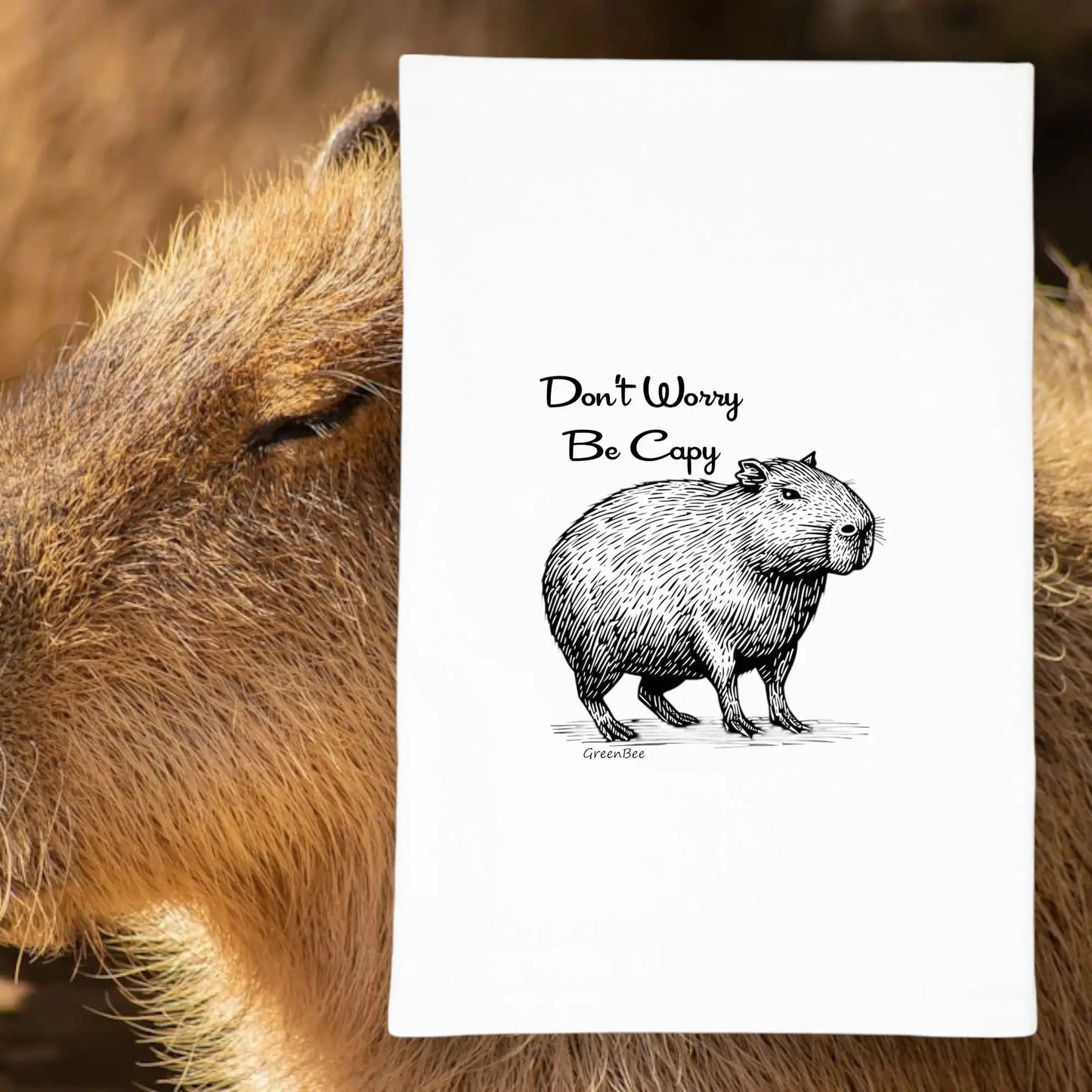 Capybara Dish Towel | Tea Towels | Rustic Kitchen Tea Towels Green Bee Tea Towels
