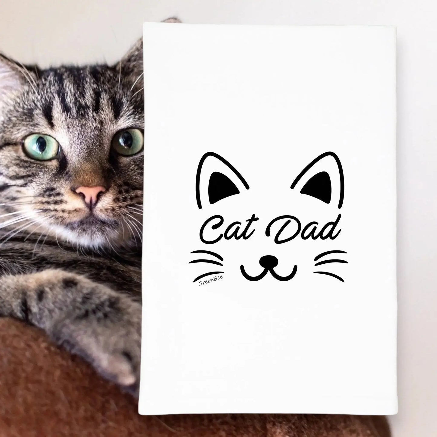 Cat Dad Dish Towel | Tea Towels | Rustic Kitchen Tea Towels Green Bee Tea Towels