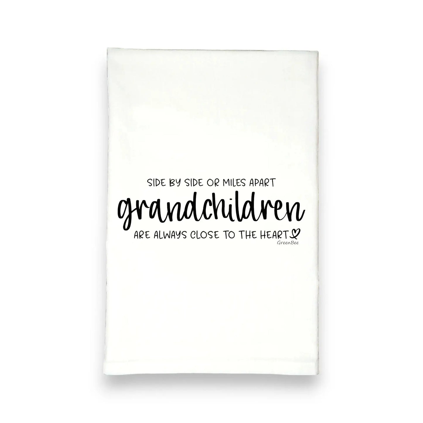 Miles Apart Grandchildren Close to Heart Kitchen Towel Seconds Sale Green Bee Tea Towels