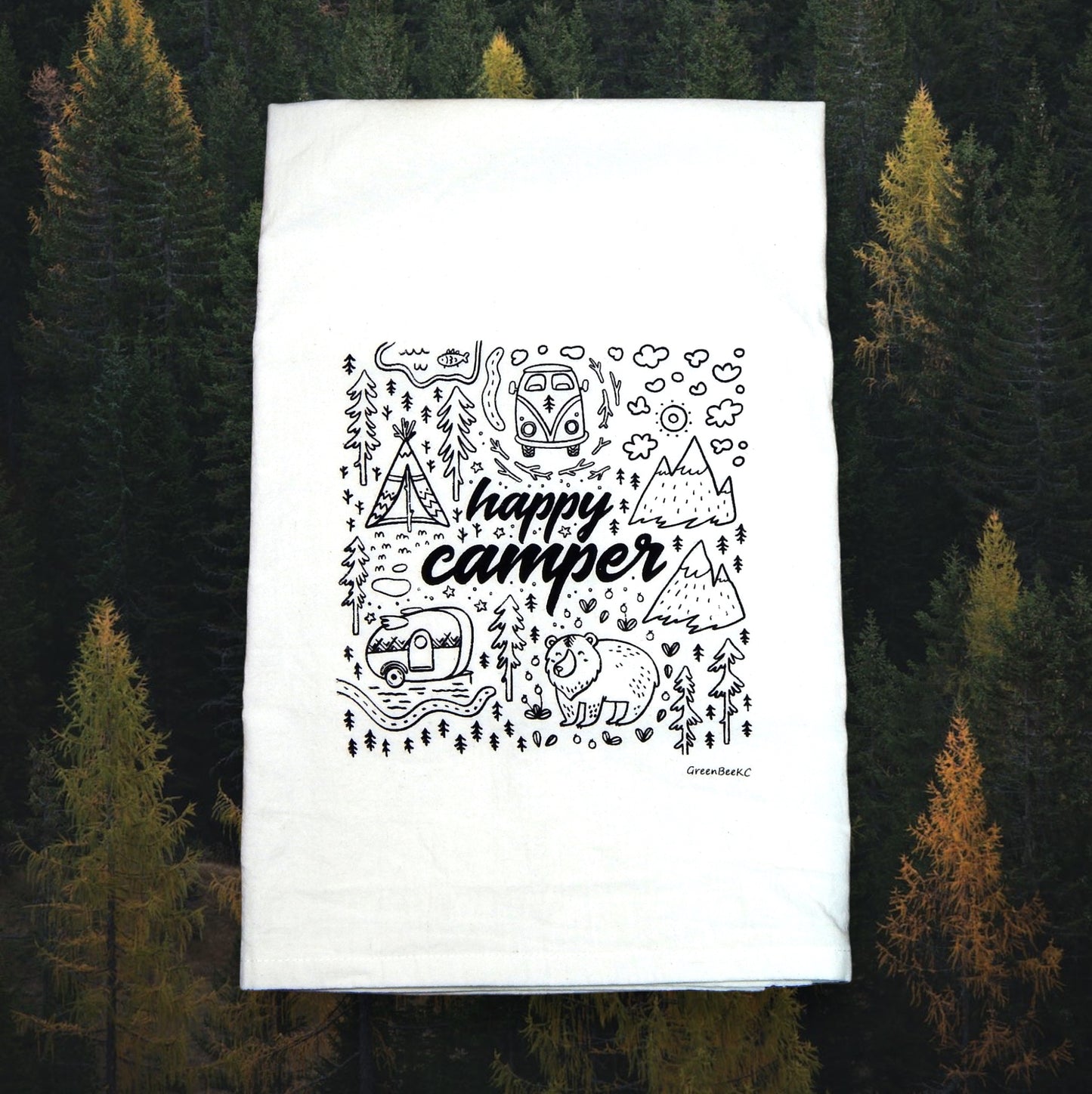 Happy Camper Kitchen Towel | Tea Towels | Camping Dish Towel