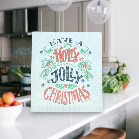Holly Jolly Towel | Kitchen Cloth | Swedish Dish Cloth Green Bee Tea Towels
