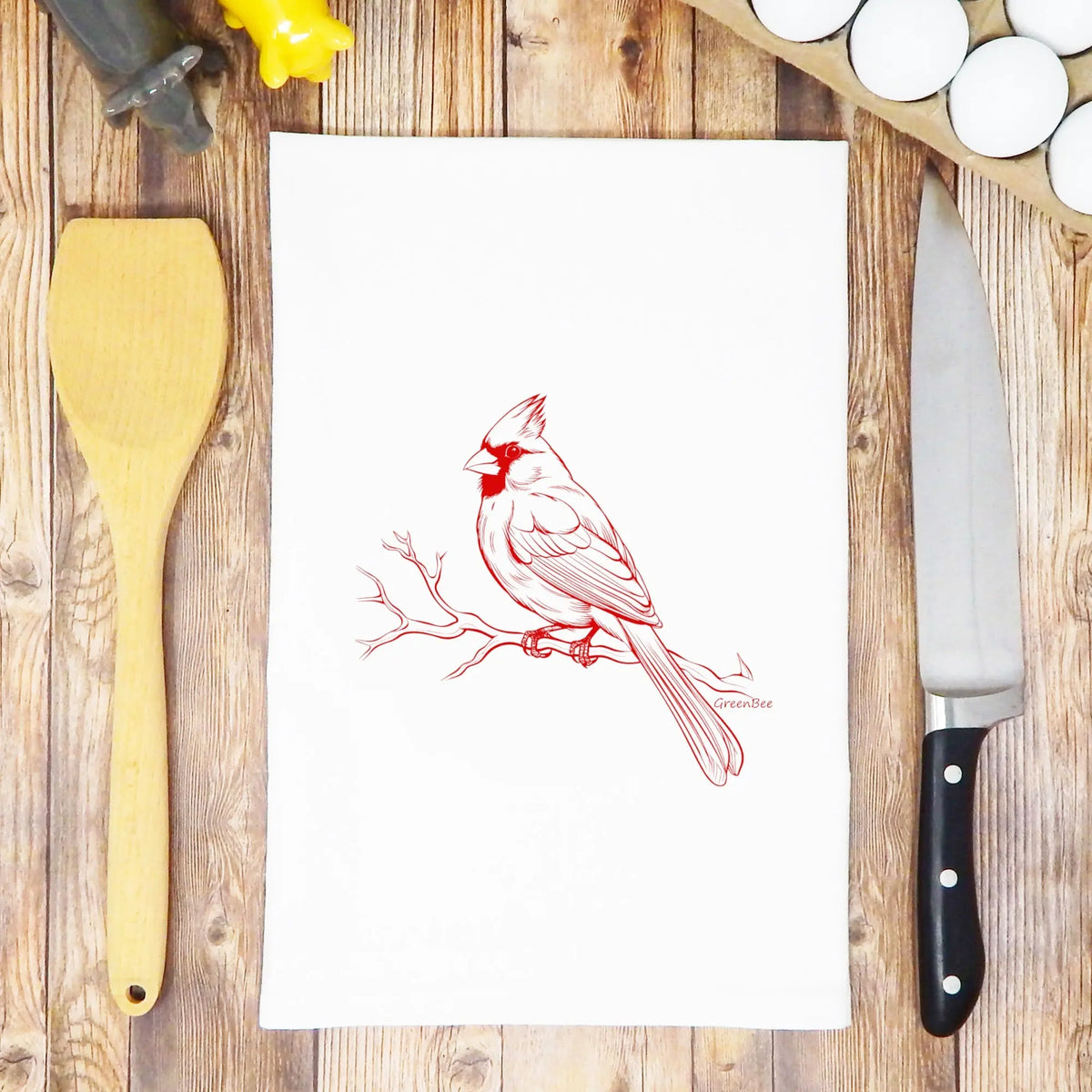 Cardinal Red Bird Kitchen Tea Towel Green Bee Tea Towels