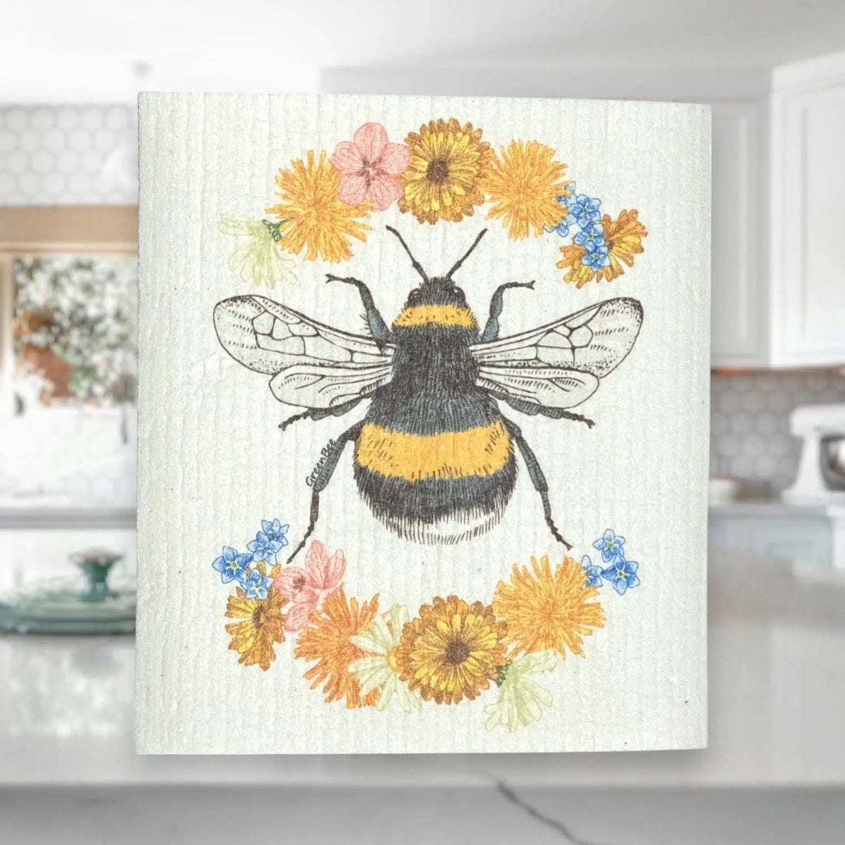 Floral Bee Swedish Dishcloth | Kitchen Cloth | Dish Towel