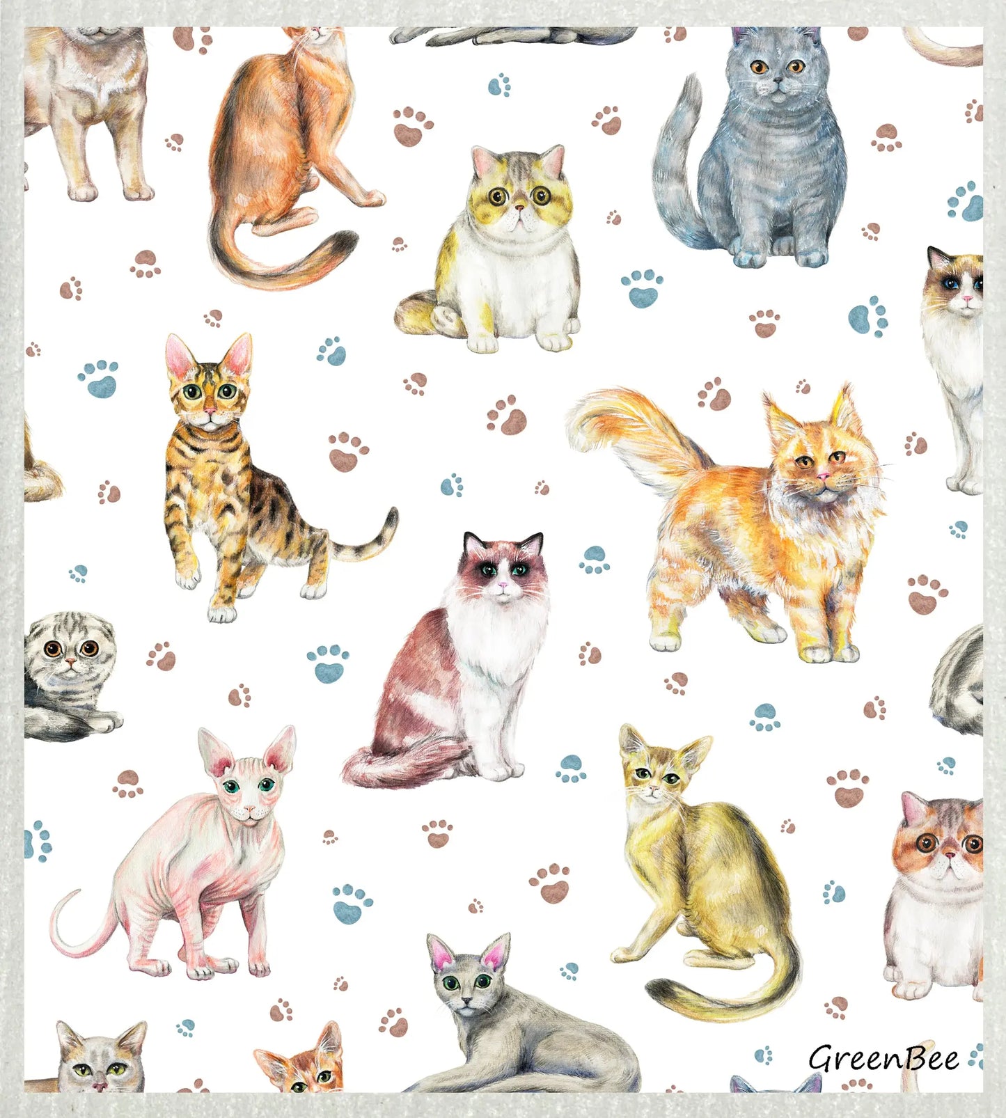 Cats | Kitchen Cloth | Swedish Dishcloth Green Bee Tea Towels