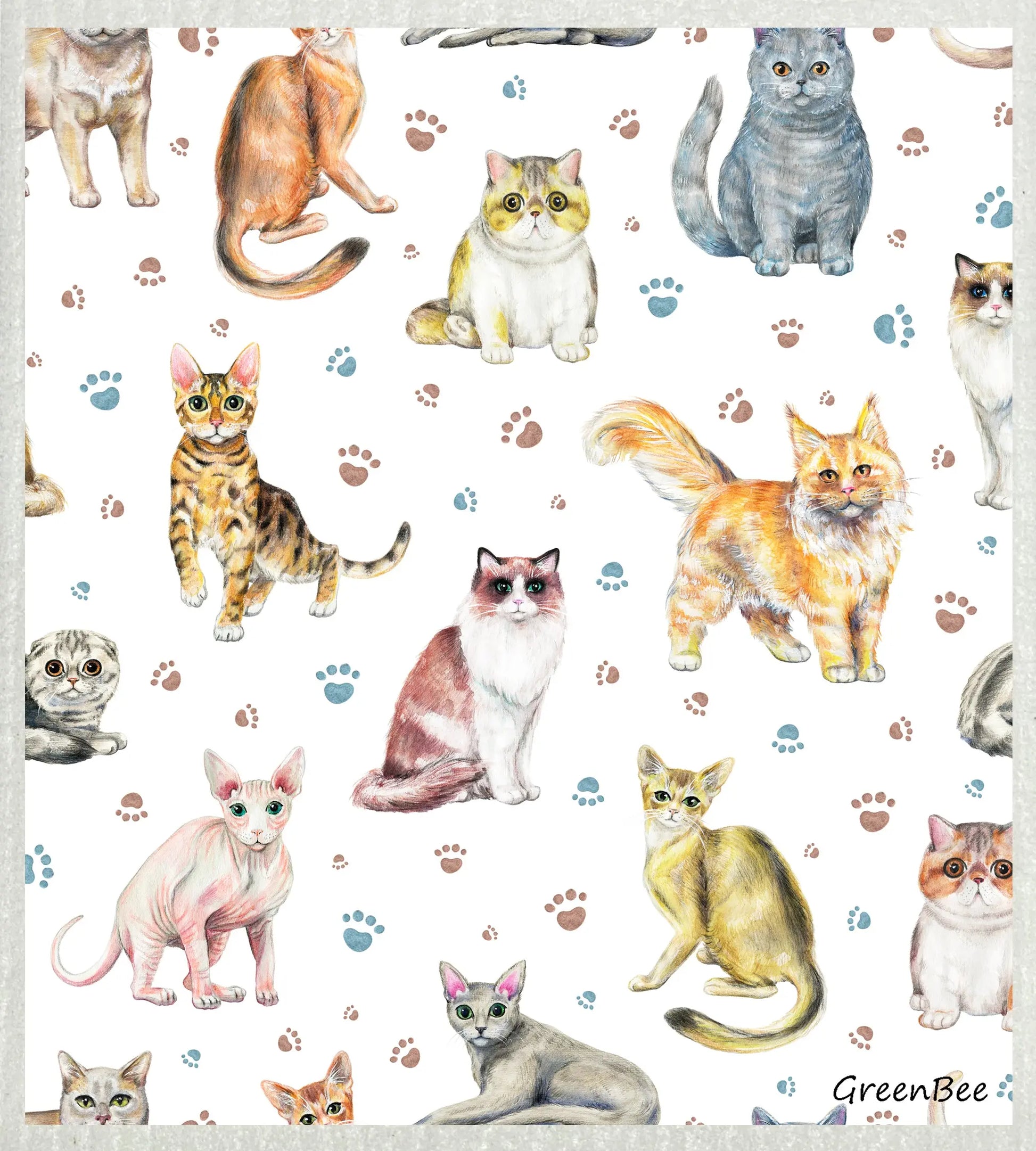 Cats | Kitchen Cloth | Swedish Dishcloth Green Bee Tea Towels