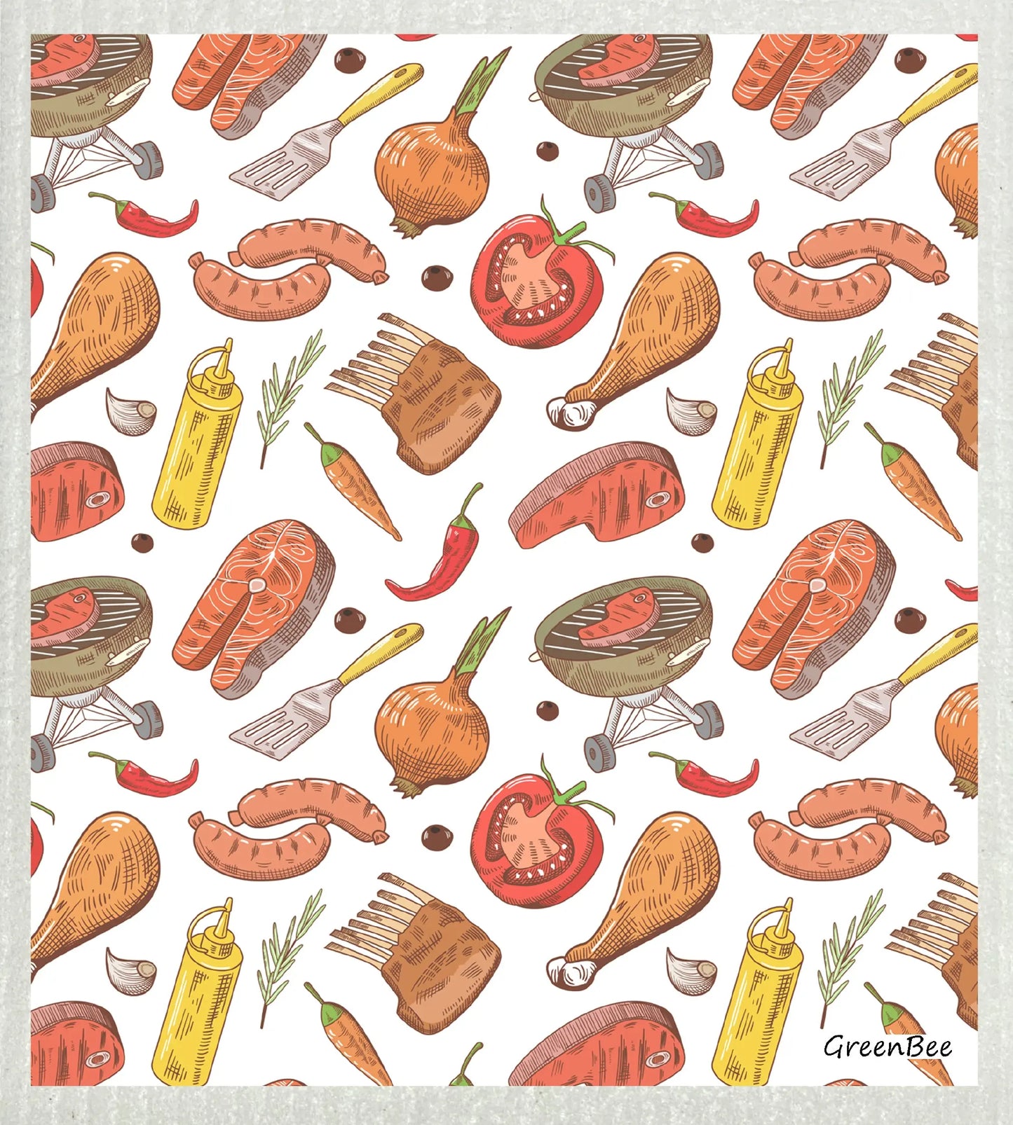 BBQ | Kitchen Cloth | Swedish Dishcloth Green Bee Tea Towels