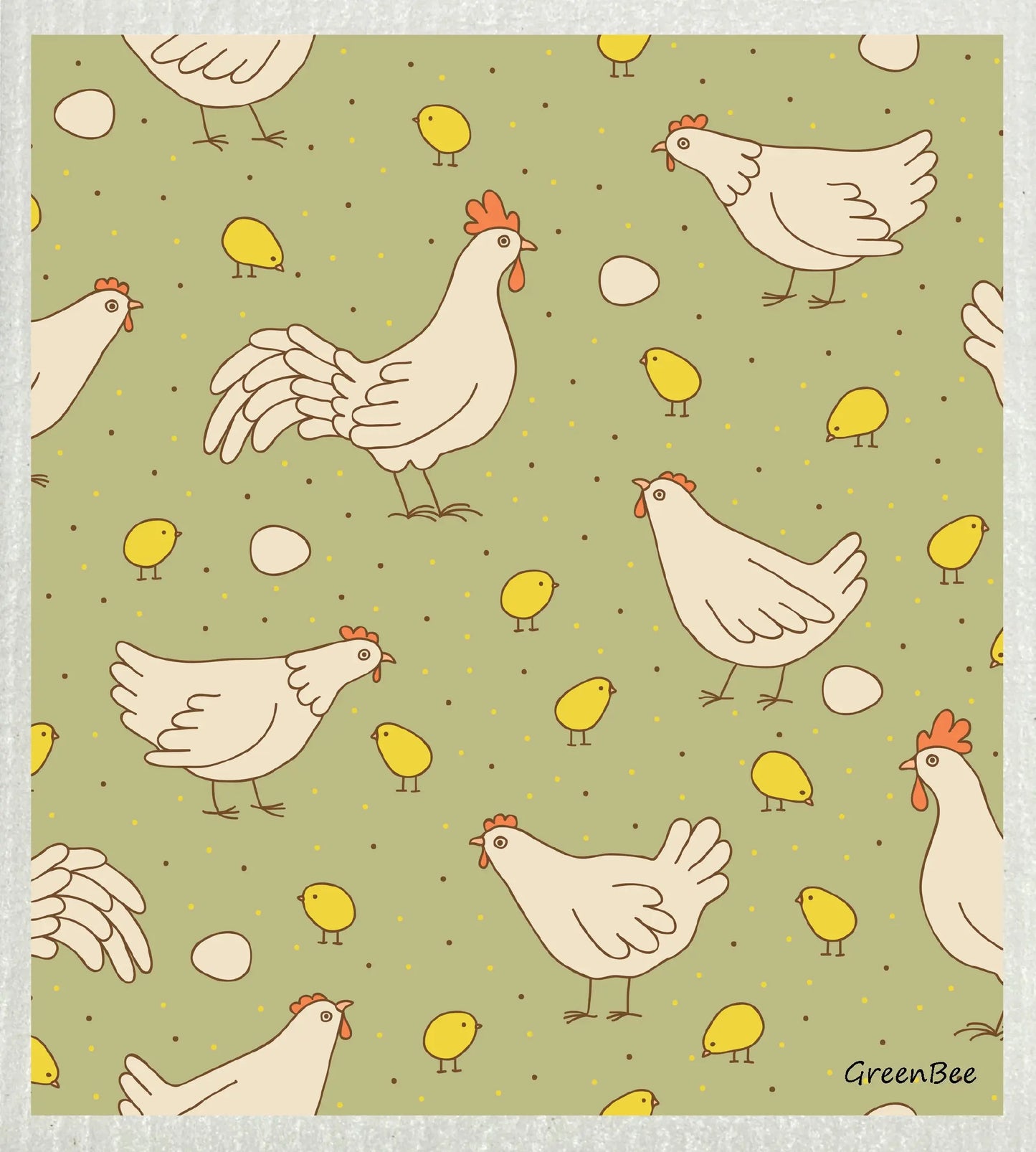 Chickens | Kitchen Cloth | Swedish Dishcloth Green Bee Tea Towels