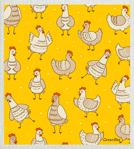 Chickens | Kitchen Cloth | Swedish Dishcloth Green Bee Tea Towels
