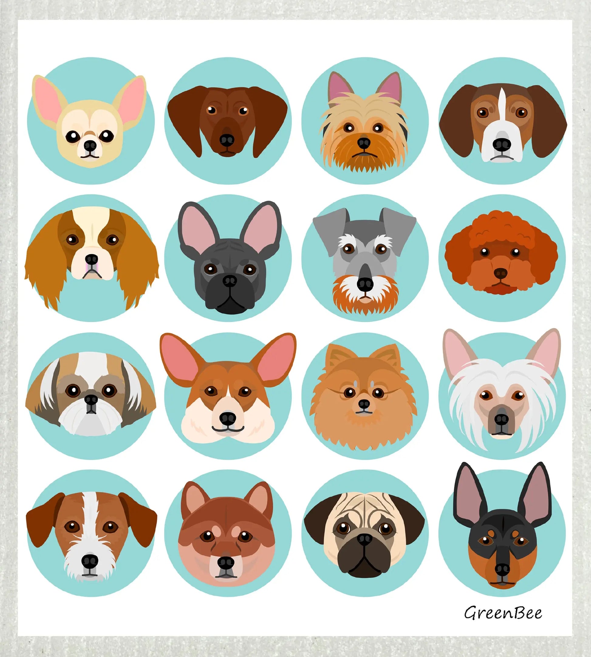 Dogs | Kitchen Cloth | Swedish Dishcloth Green Bee Tea Towels