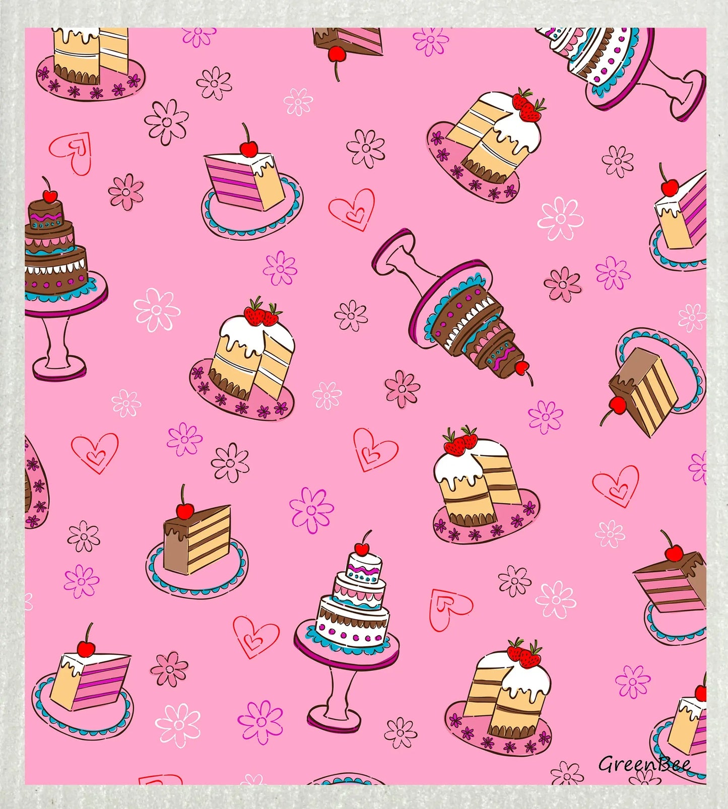 Fancy Cakes | Kitchen Cloth | Swedish Dishcloth Green Bee Tea Towels