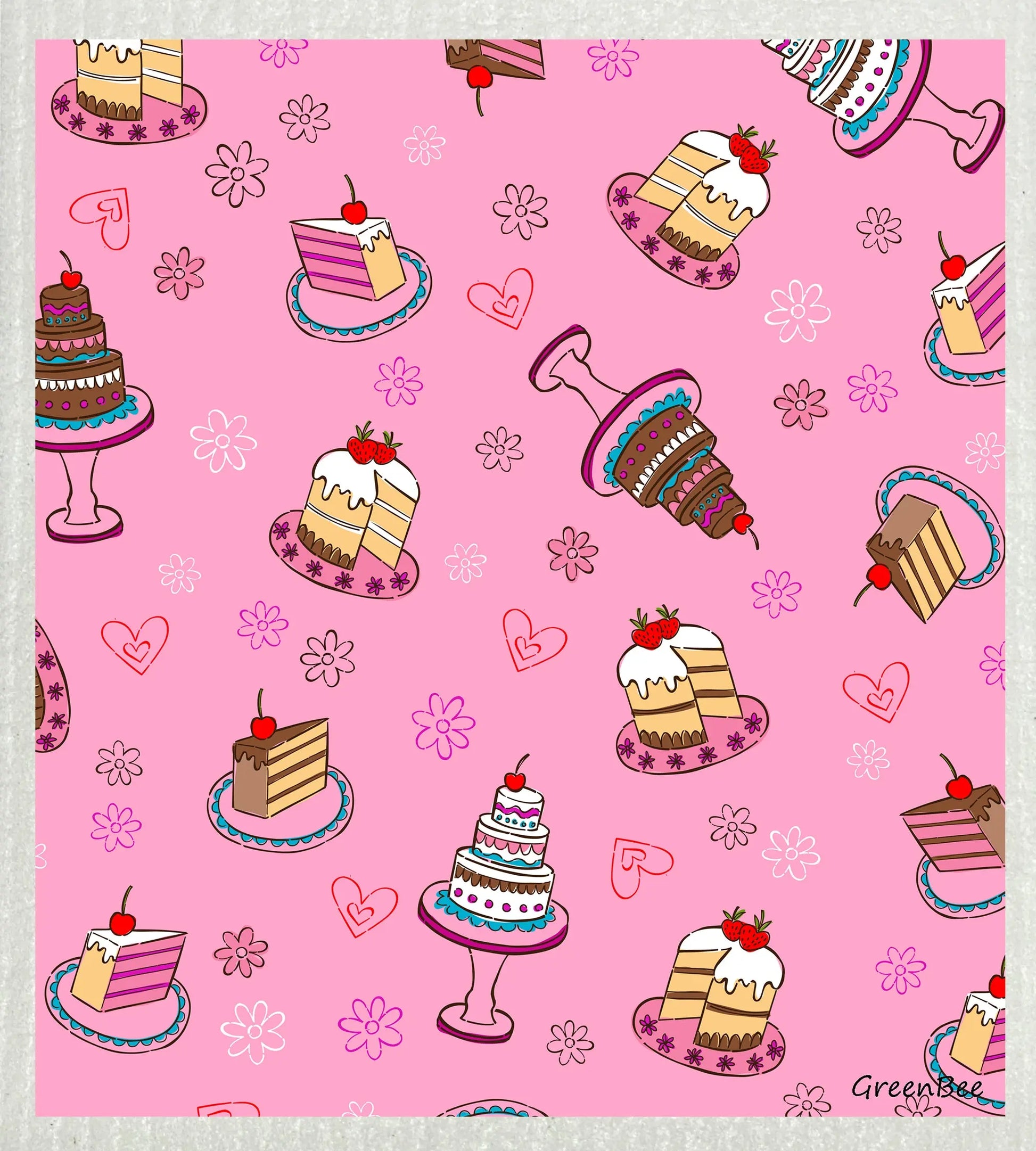 Fancy Cakes | Kitchen Cloth | Swedish Dishcloth Green Bee Tea Towels