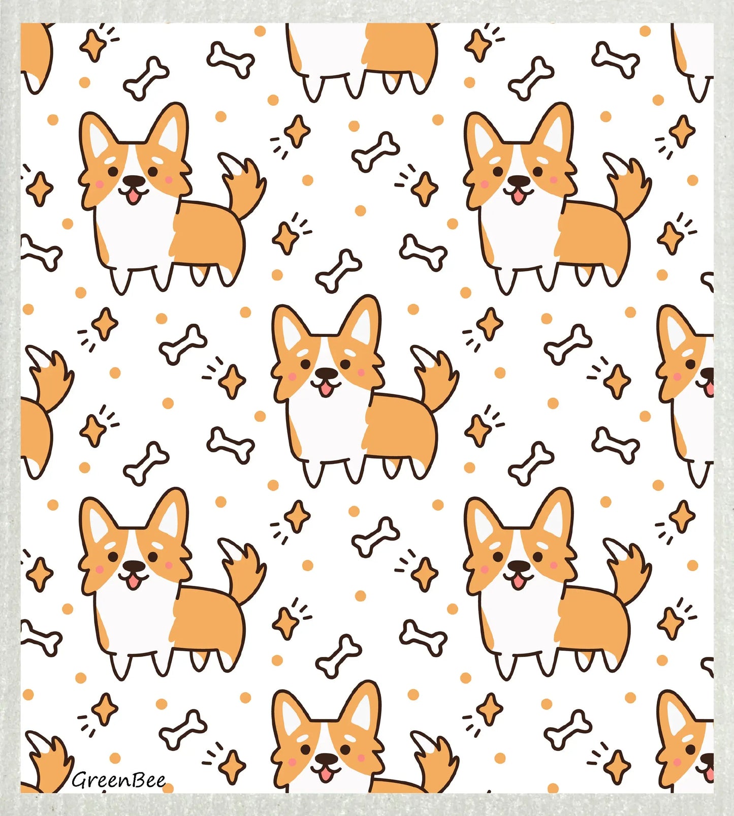 Corgi Dog | Kitchen Cloth | Swedish Dishcloth Green Bee Tea Towels