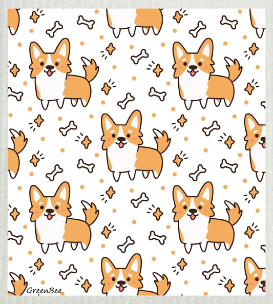 Corgi Dog | Kitchen Cloth | Swedish Dishcloth Green Bee Tea Towels