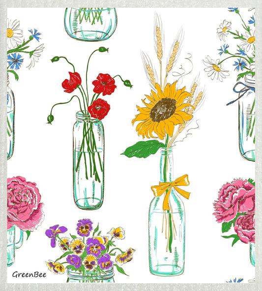 Sunflower Vase | Kitchen Cloth | Swedish Dishcloth Green Bee Tea Towels