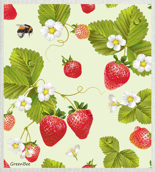 Strawberry Plant | Kitchen Cloth | Swedish Dishcloth Green Bee Tea Towels