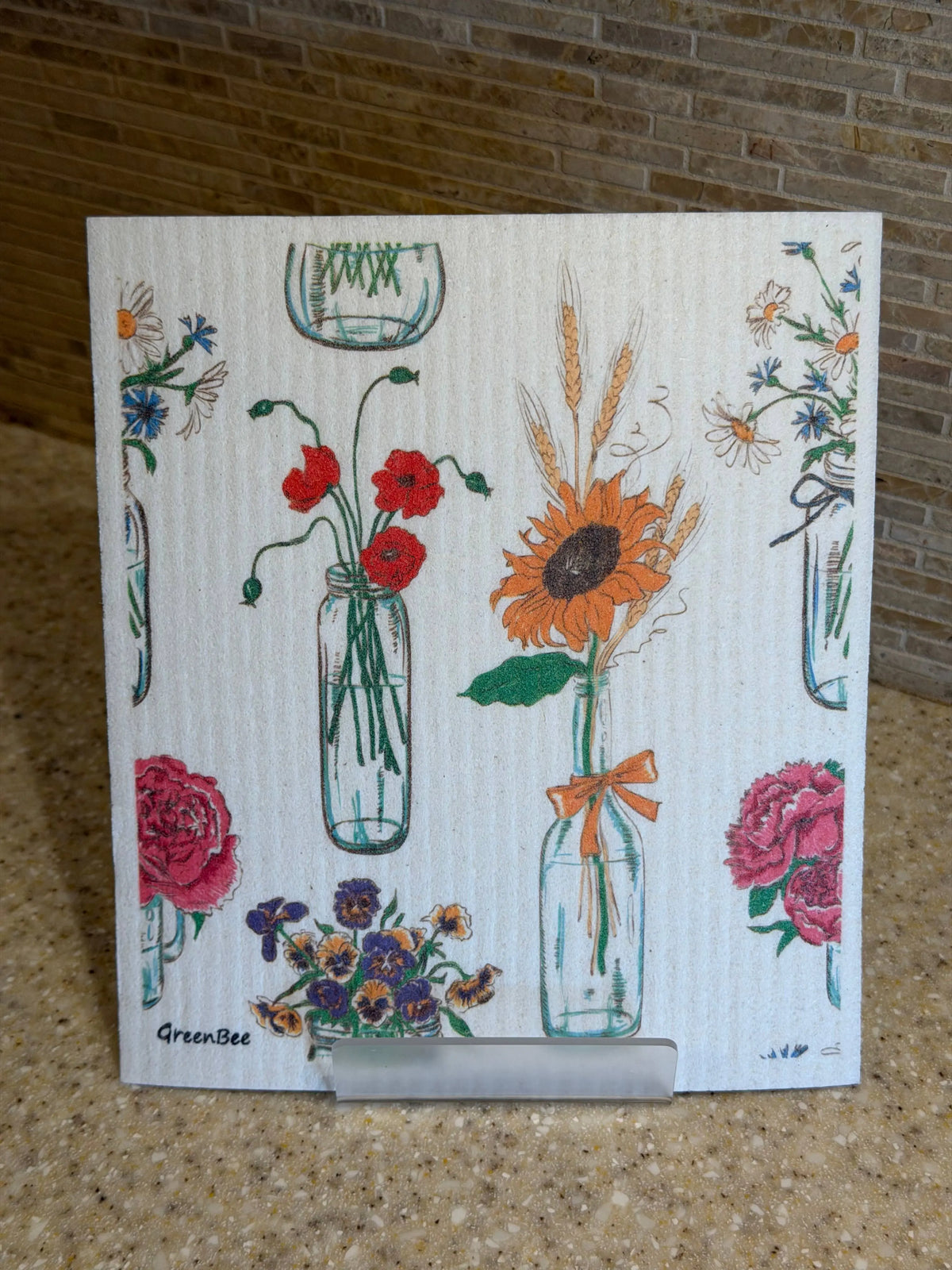 Sunflower Vase Swedish Dishcloth | Reusable Paper Towels