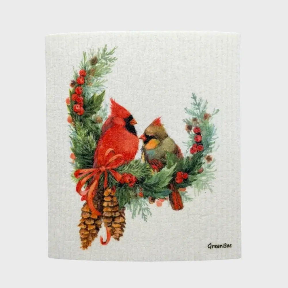 Cardinal Bird Couple Swedish Dishcloth | Sponge Cloth