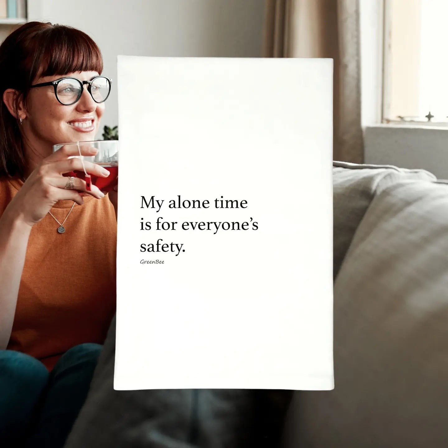 Alone Time Funny Kitchen Towel | Humorous Tea Towel | Cotton Dish Towel Green Bee Tea Towels