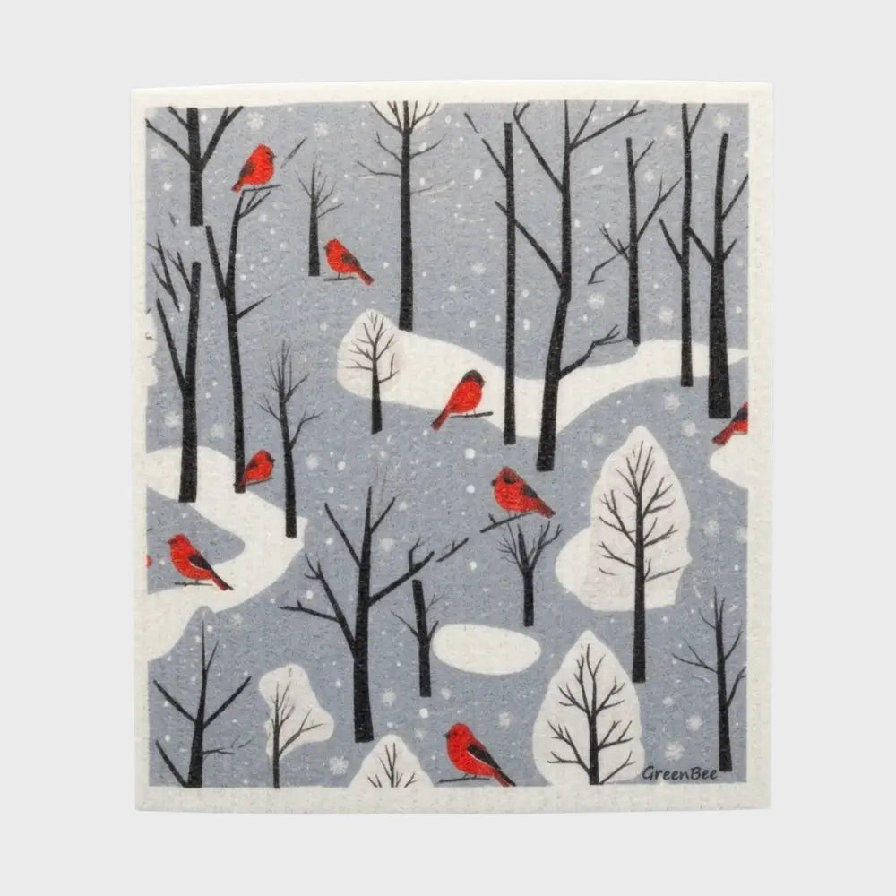 Winter Cardinals Swedish Dishcloth | Reusable Paper Towels