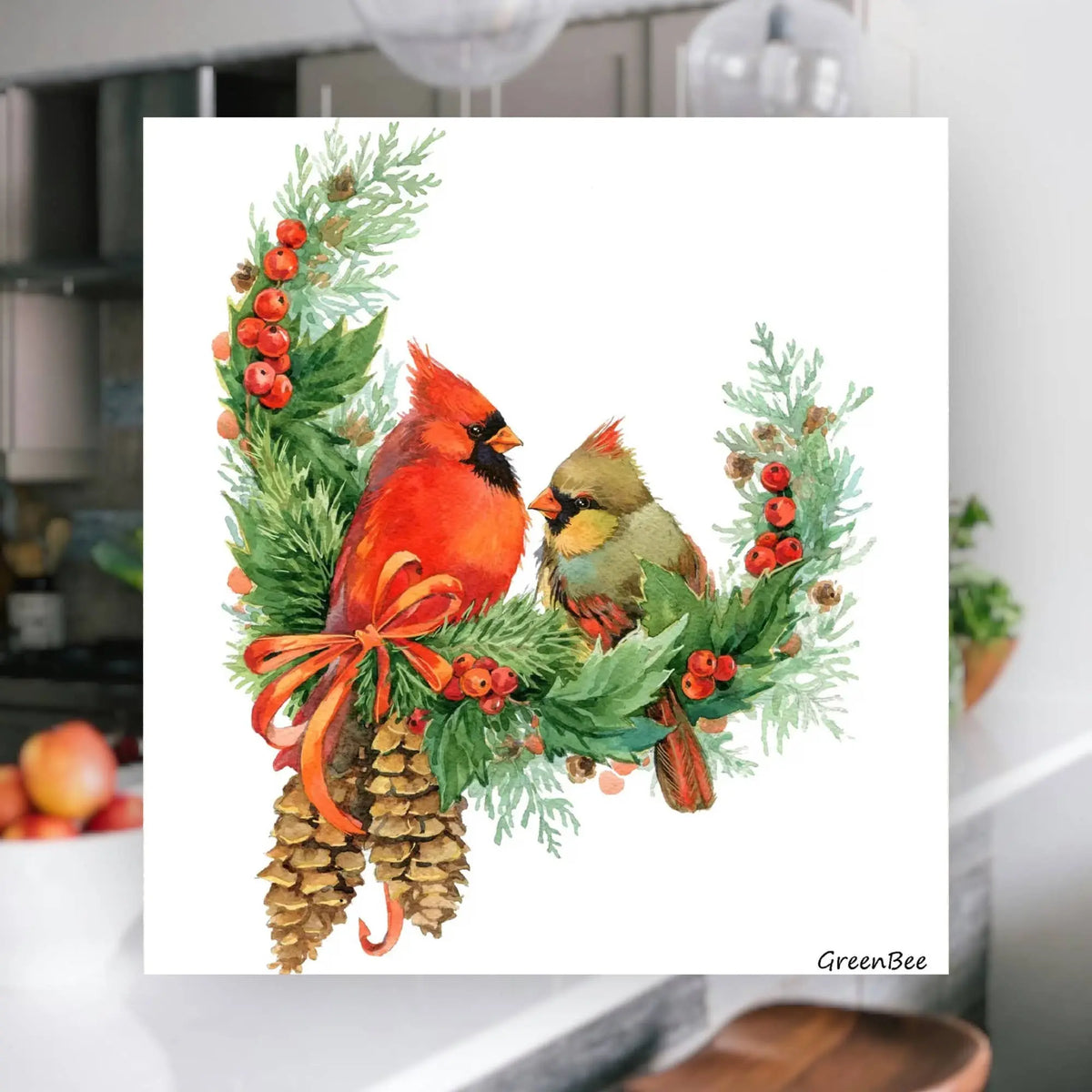 Cardinal Bird Couple Swedish Dishcloth | Sponge Cloth