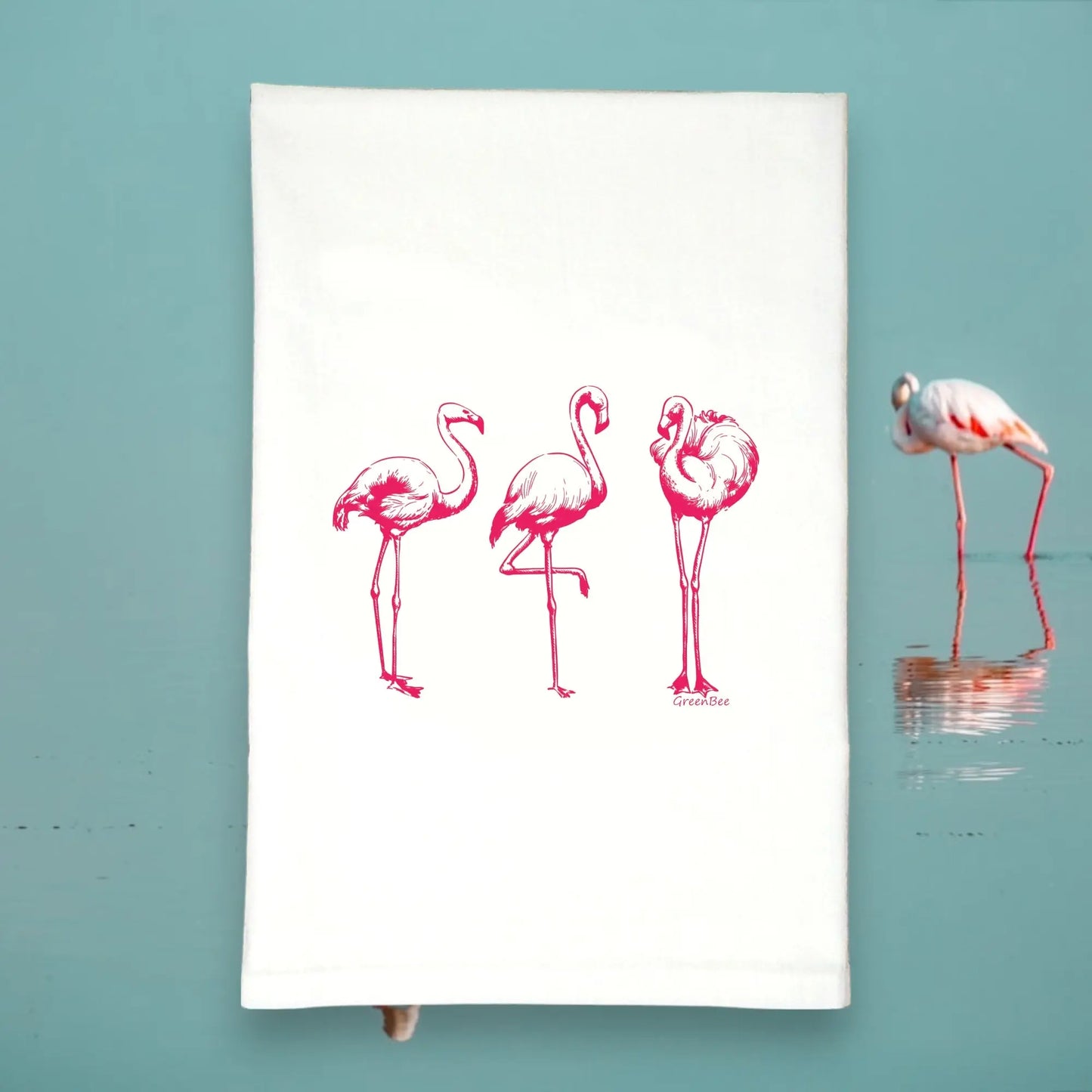 Flamingo Tea Towel Green Bee Tea Towels