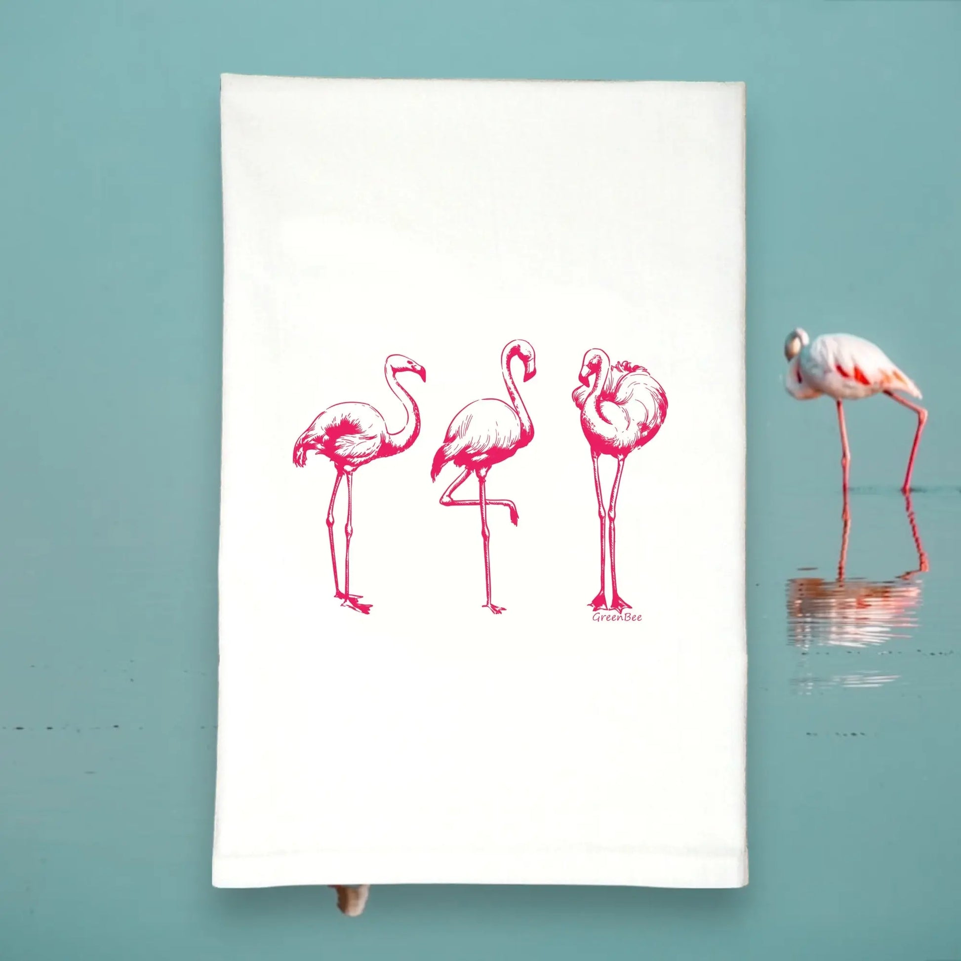 Flamingo Tea Towel Green Bee Tea Towels