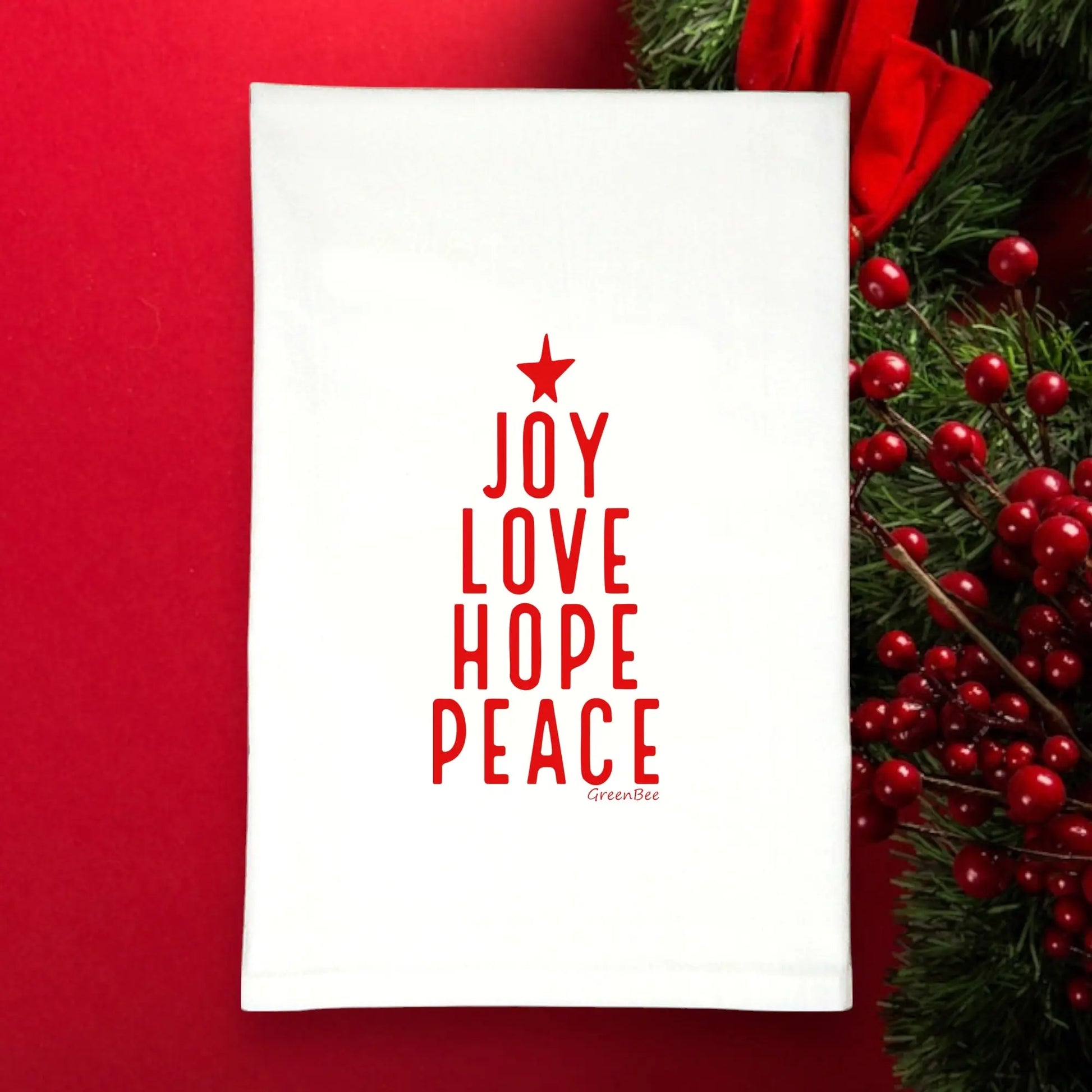 JOY LOVE HOPE PEACE Green Bee Tea Towels