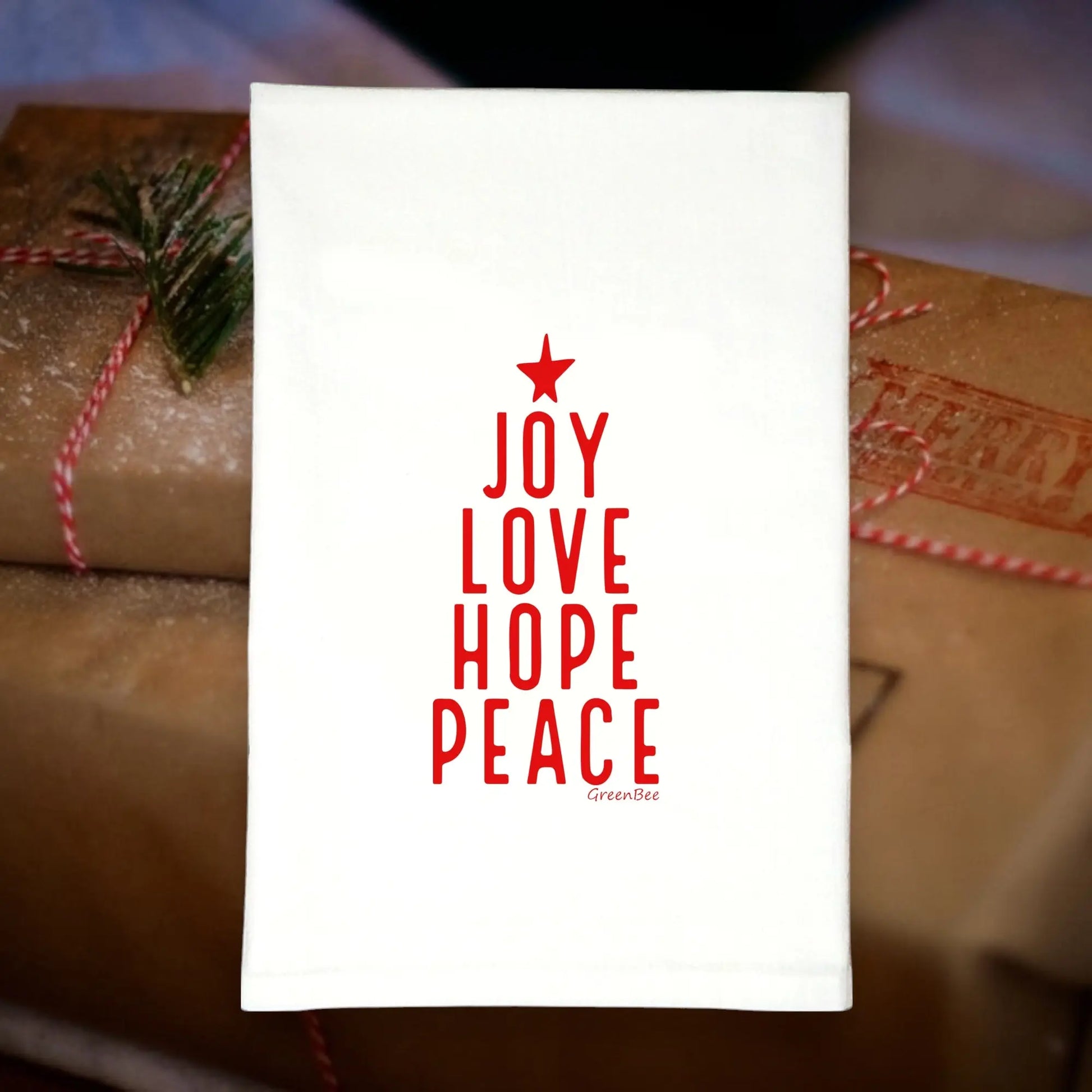 JOY LOVE HOPE PEACE Green Bee Tea Towels