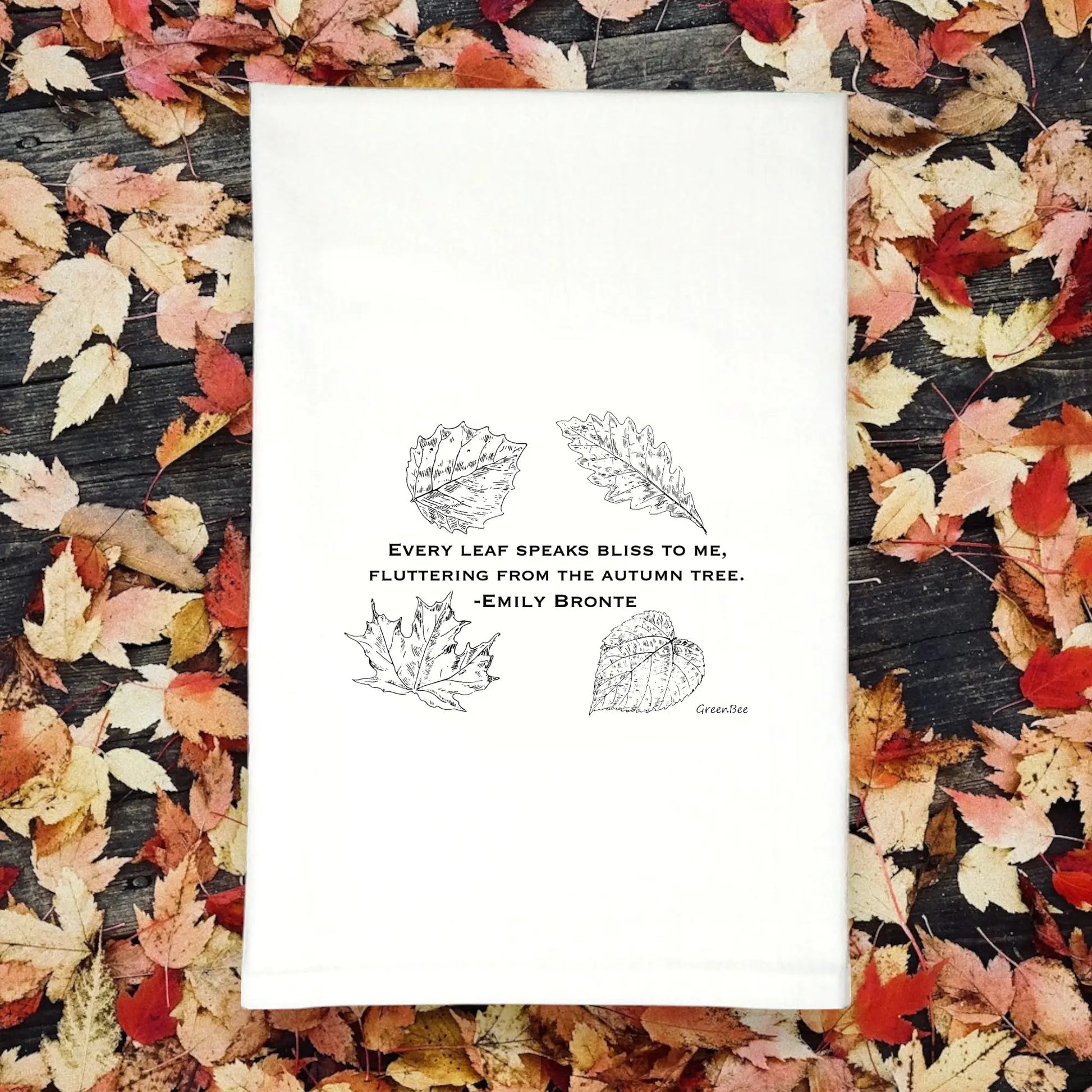Fall Leaves Tea Towel | Autumn Green Bee Tea Towels Green Bee Tea Towels