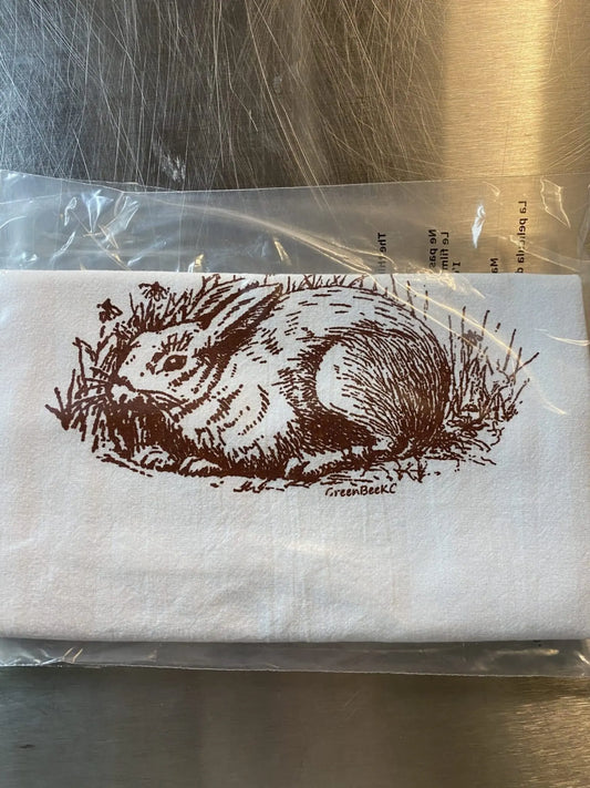Bunny Tea Towel Seconds Sale-Brown Ink Green Bee Tea Towels