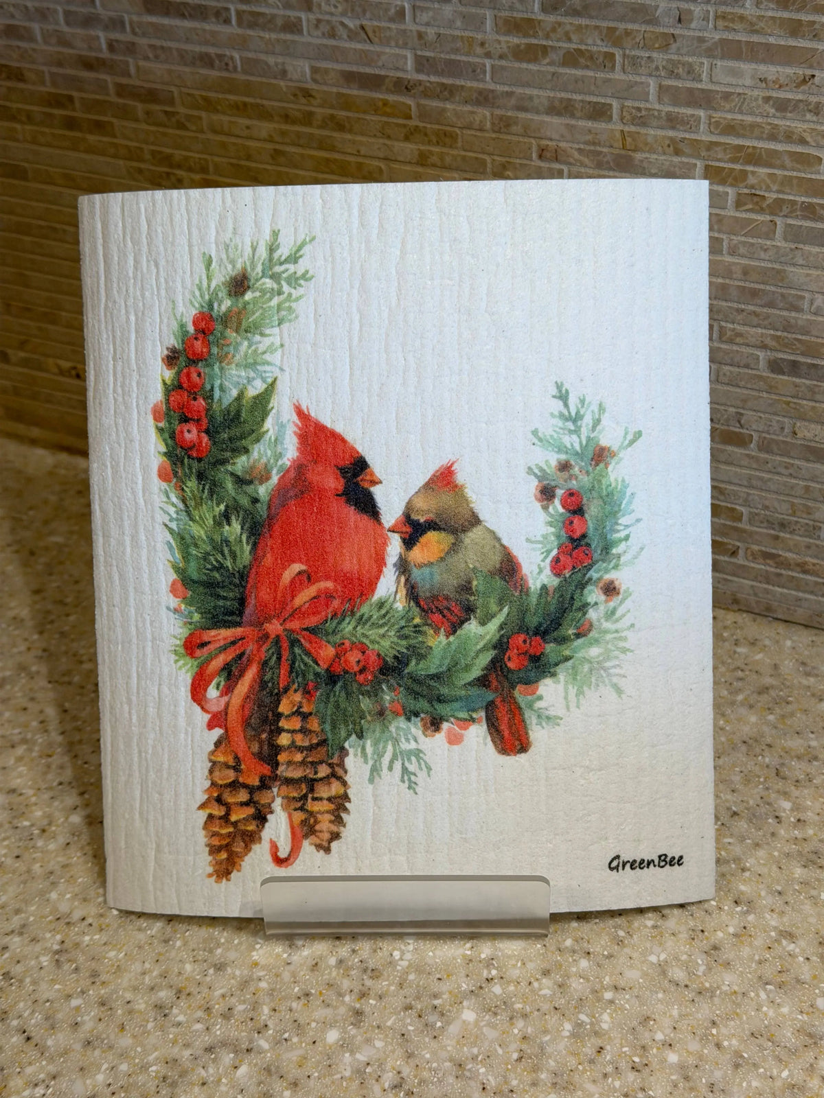 Cardinal Bird Couple Swedish Dishcloth | Sponge Cloth