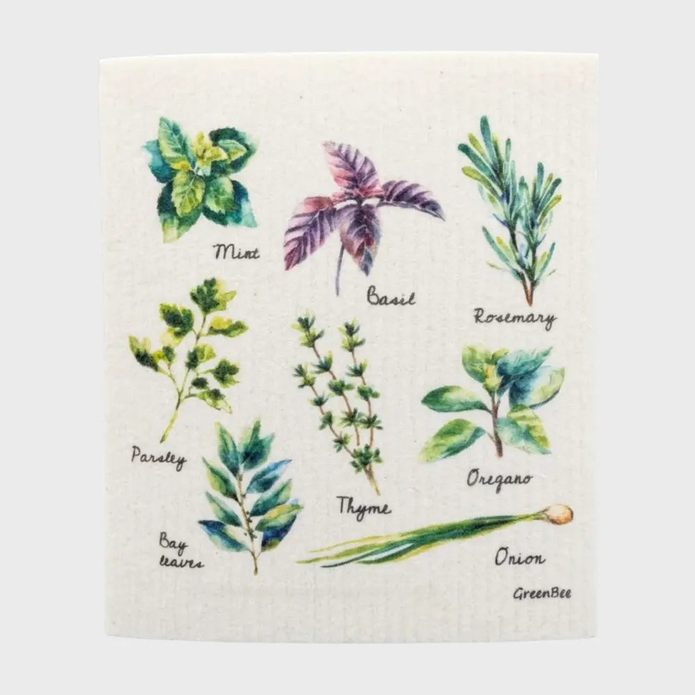 Kitchen Herbs Swedish Dishcloth | Reusable Paper Towels