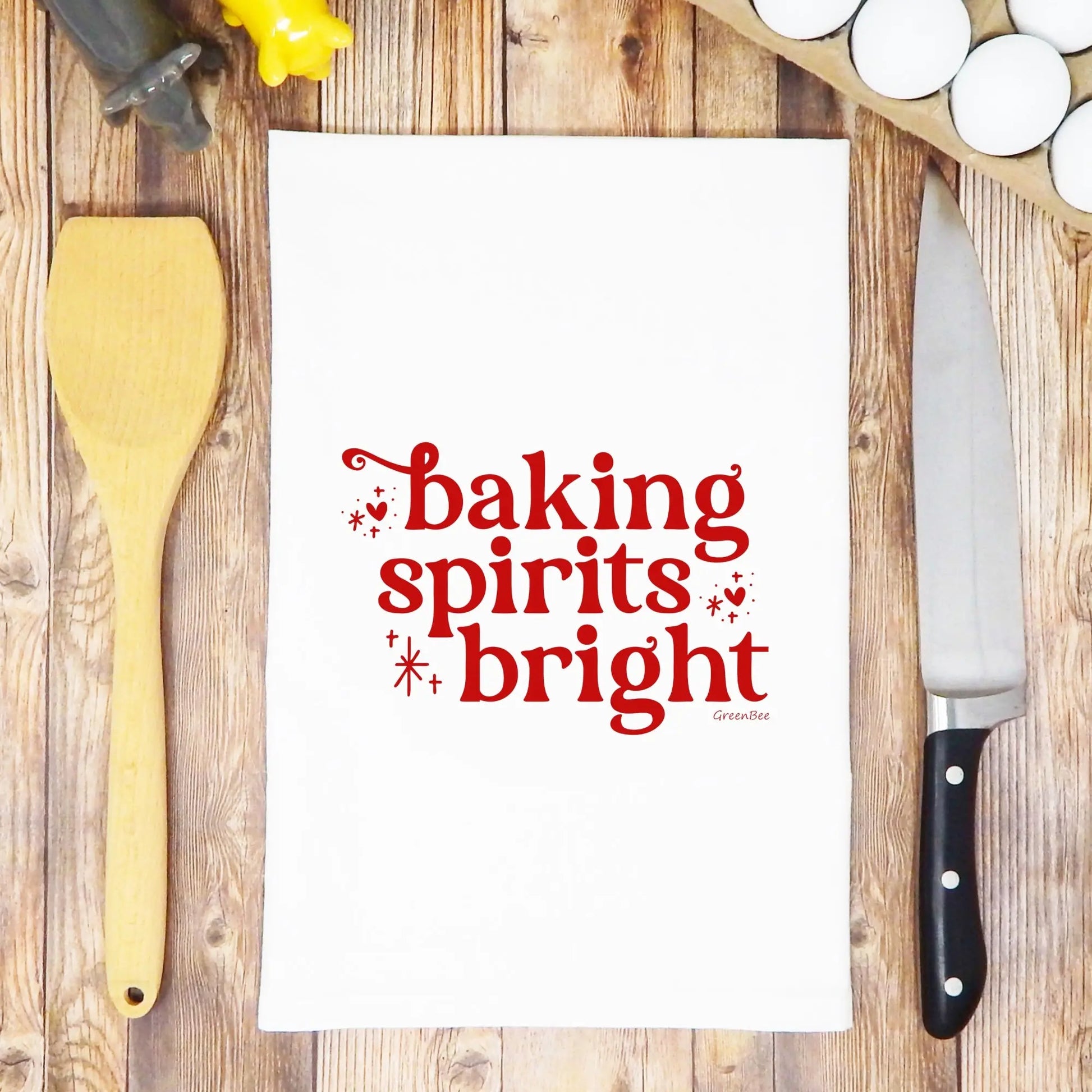 baking spirits bright Christmas Kitchen Towel Green Bee Tea Towels