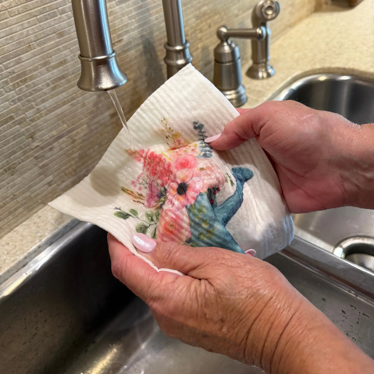 Watering Can Floral Swedish Dishcloth | Reusable Paper Towel