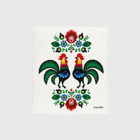 Polish Folk Rooster Swedish Dishcloth | Reusable Paper Towel