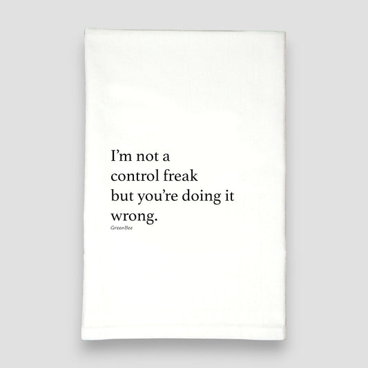Control Freak Funny Kitchen Towel | Humorous Tea Towel | Cotton Dish Towel Gift Green Bee Tea Towels