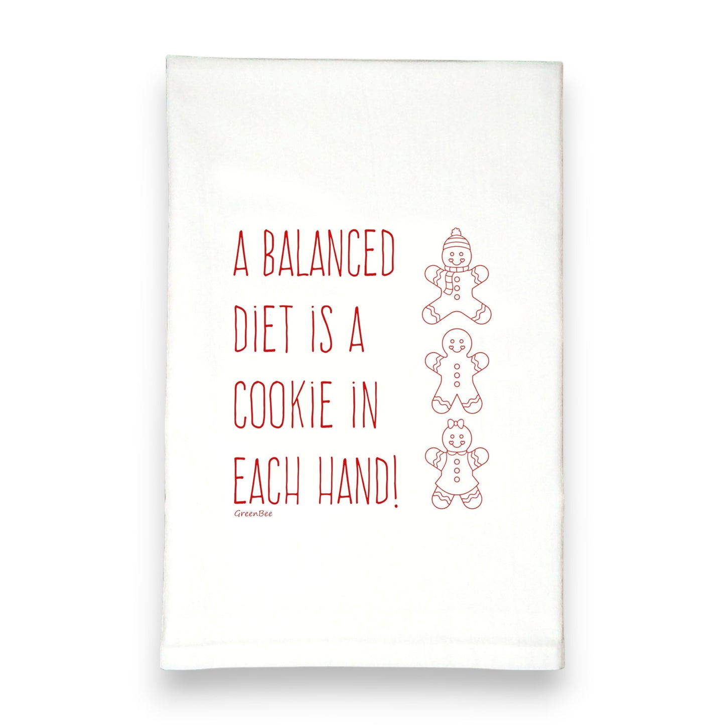 Christmas Cookie Gingerbread Man Tea Towel | Holiday Kitchen Towel | Cotton Dish Towel Green Bee Tea Towels