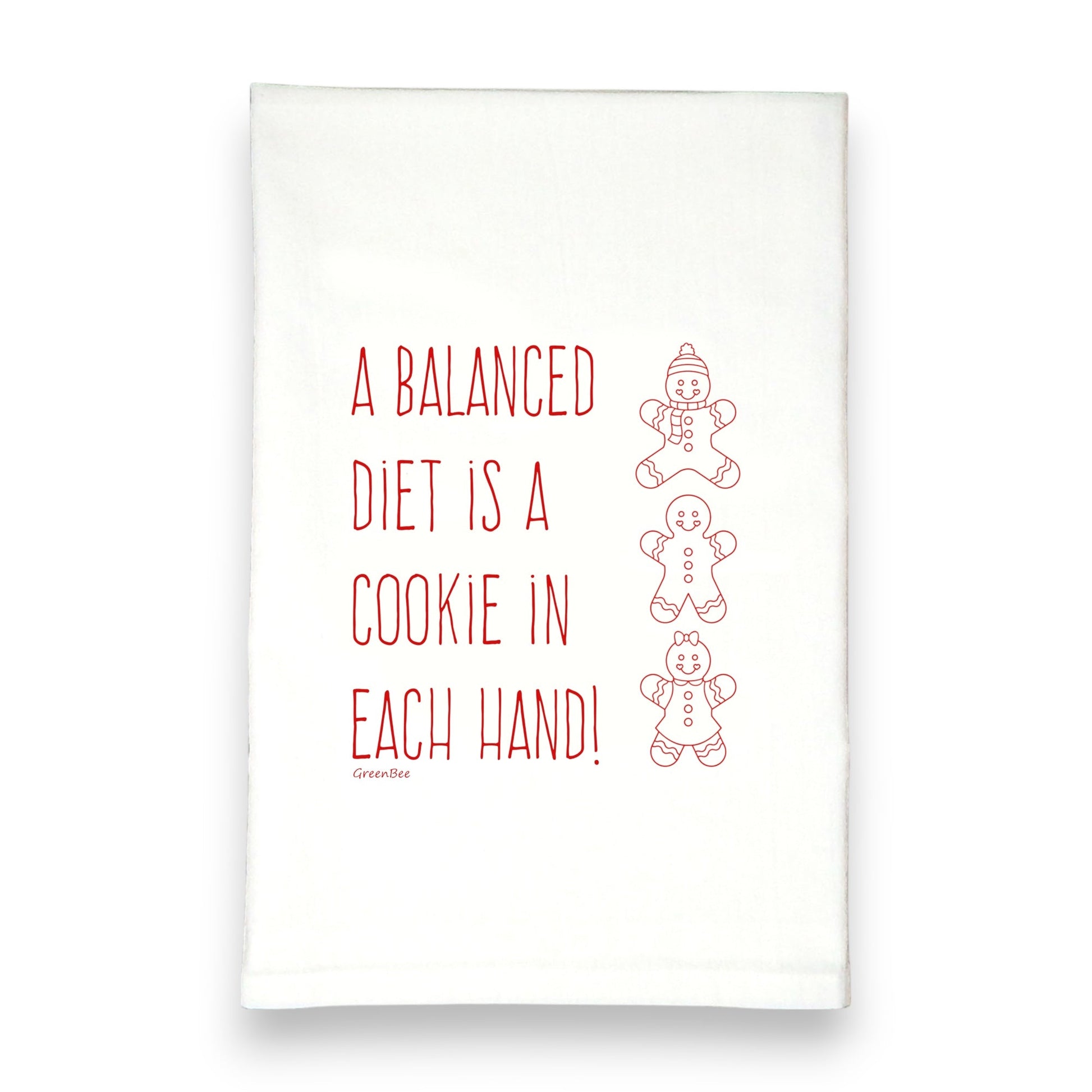 Christmas Cookie Gingerbread Man Tea Towel | Holiday Kitchen Towel | Cotton Dish Towel Green Bee Tea Towels