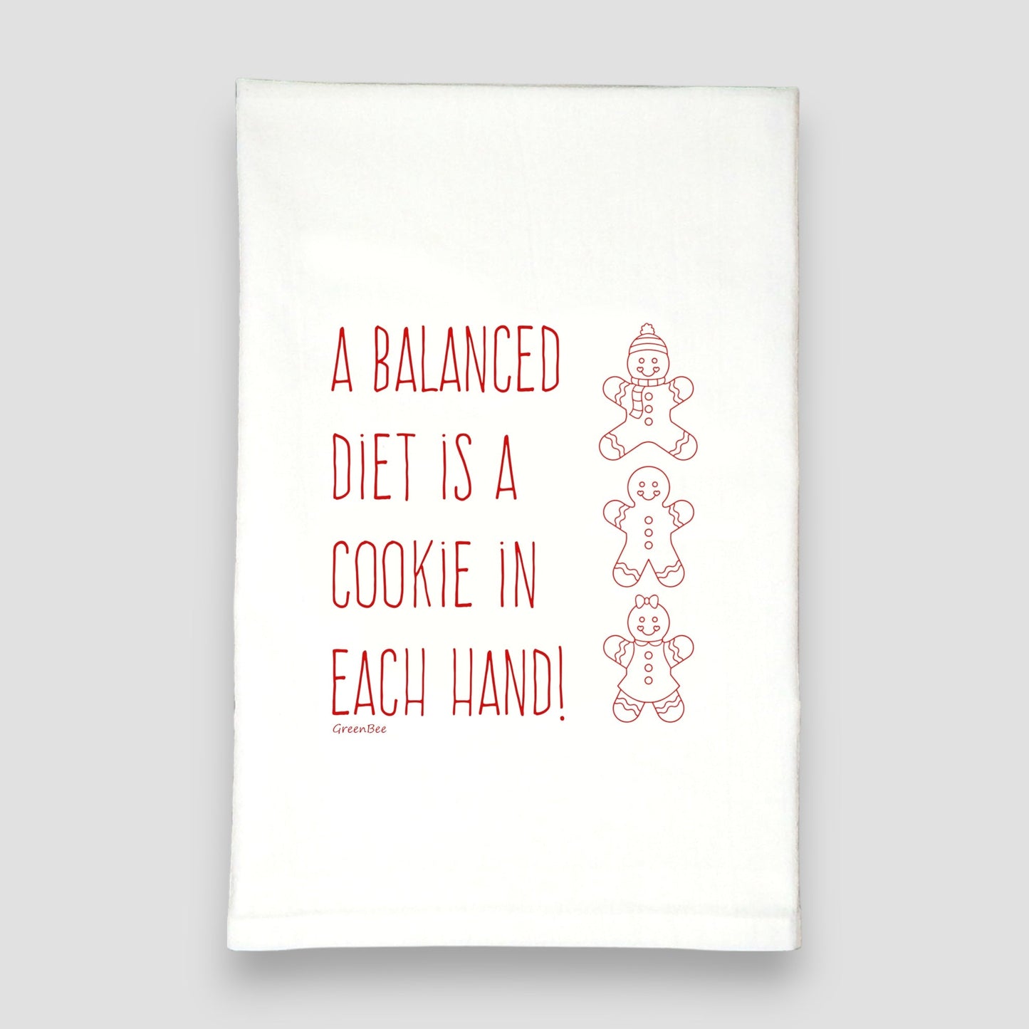 Christmas Cookie Gingerbread Man Tea Towel | Holiday Kitchen Towel | Cotton Dish Towel Green Bee Tea Towels
