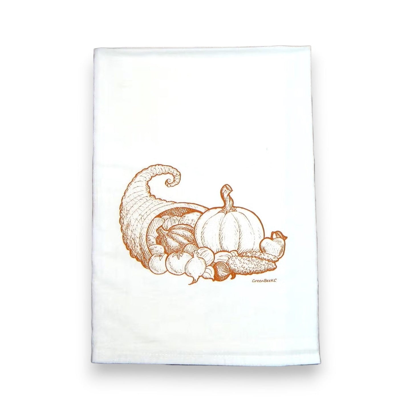 Cornucopia Kitchen Towel | Harvest Tea Towel | Thanksgiving Cotton Dish Towel Green Bee Tea Towels