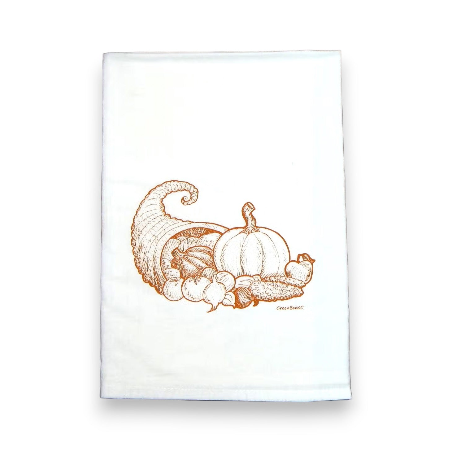 Cornucopia Kitchen Towel | Harvest Tea Towel | Thanksgiving Cotton Dish Towel Green Bee Tea Towels